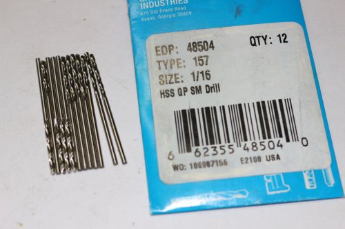 12 new GREENFIELD 1/16&#034; 157 Screw Machine Twist Drill Bits Bright Finish 48504