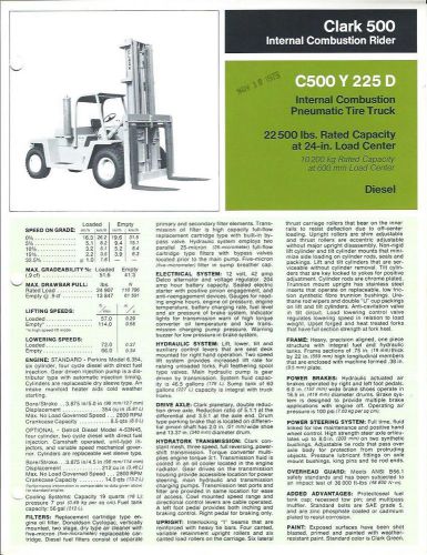 Fork Lift Truck Brochure - Clark - C500 Y 225D - 22,500 lbs - c1975 (LT140)