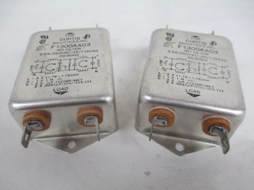 LOT 2 NEW CURTIS F1300AA03 RFI LINE FILTER 2.5A 250V-AC 3A 115-AC D210452