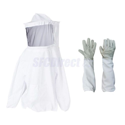 Professional Bee Keeping Jacket Veil Suit Smock &amp; Beekeeping Long Sleeve Gloves