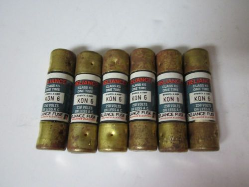 LOT OF 6 RELIANCE CLASS K5 One Time KON-6 KON 6 FUSE NEW NO BOX