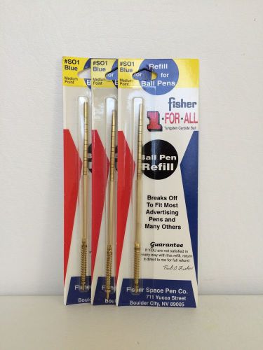 3 FISHER 1 For All Medium Point Blue Ink Ballpoint #SO1 Refills - New