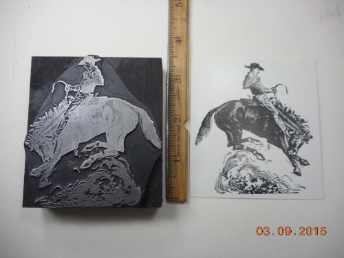 Letterpress Printing Printers Block, Large, Cowboy riding Broncing Bronco Horse