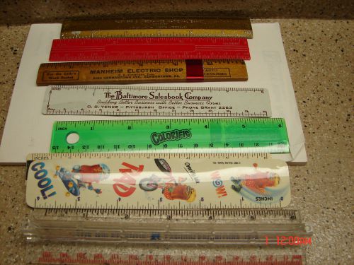 LOT of 9 Vintage  Ruler senco,dietzgenmanheim,hasbro.baltimore salesbook,more