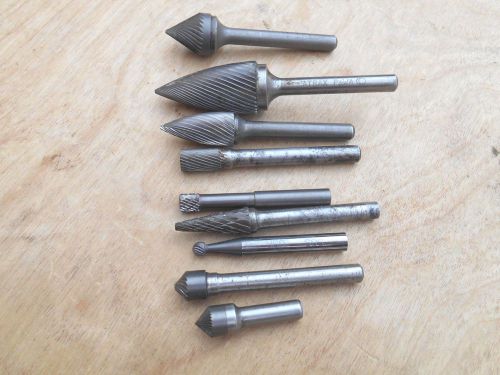 1/4&#034; SHANK CARBIDE BURRS , ATRAX , SGS , OTHERS ,  LOT OF 9