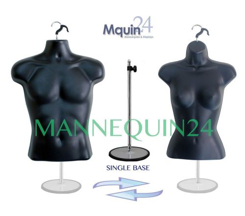 SET OF 2 BLACK MALE &amp; FEMALE TORSOS +1 METAL-STAND + 2-HANGERS DRESS MANNEQUINS