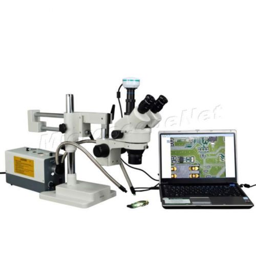 3.5x-90x trinocular dual fiber light stereo zoom boom microscope+2mp usb camera for sale