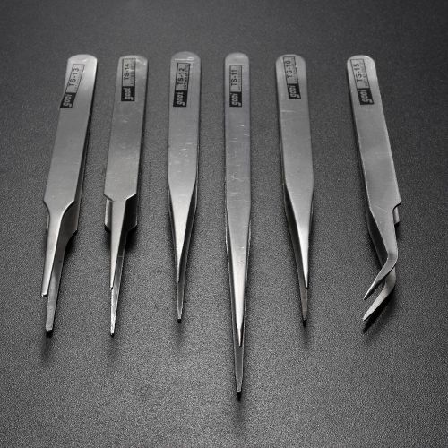 New Loose 6PCS  Anti-Static Stainless Steel Precision Tweezers Set