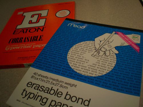 2 PKGS TYPING PAPER: ERASABLE BOND MED WT &amp; EATON CORRASABLE 25% COTTON