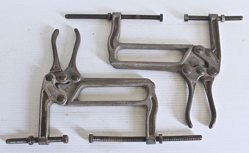 PAIR OF VINTAGE MACHINIST / MECHANIC 6&#034;KMU VISE CLAMPS W/ PLIER LOCKING GRIPS.