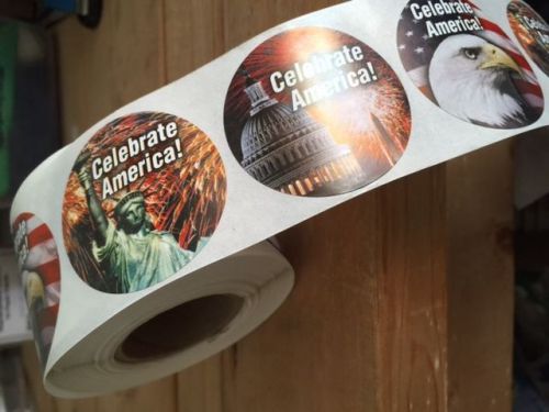 2&#034; CELEBRATE AMERICA LABELS 500 PER ROLL GREAT STICKERS