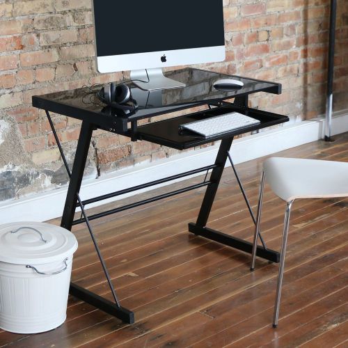 Glass Metal Black Computer Desk