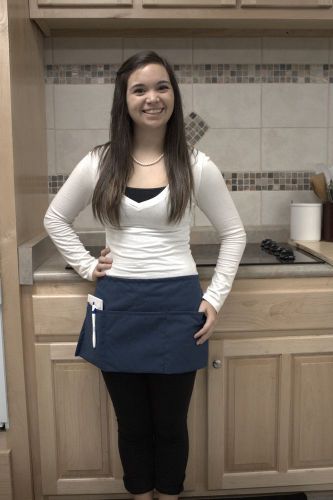 Waitress Waiter Server Navy Blue Waist Apron, Spun Poly, 100% American Made