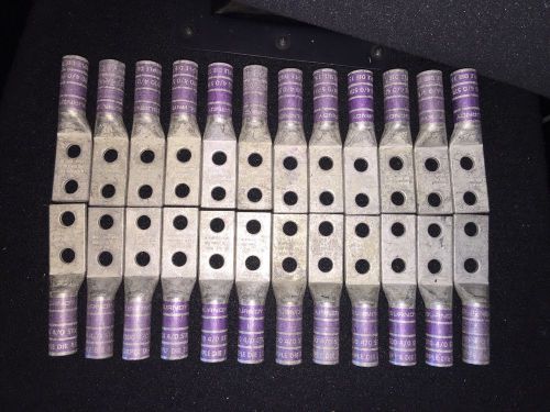 (24) burndy ya28-2tc38 lug compression type, two hole 4/0 awg purple long barrel for sale