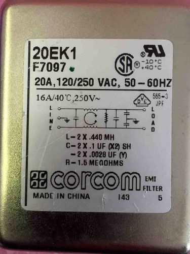 CORCOM - 20EK1 - FILTER, POWER LINE, EMI, 20A,  F7097