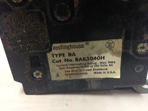 WESTINGHOUSE 3 POLE 40 AMP CIRCUIT BREAKER BAB3040 USED