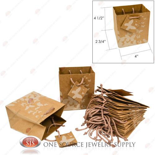 12 Kraft Butterfly Brown Paper Tote Gift Merchandise Bags 4&#034; x 2 3/4&#034; x 4 1/2&#034;H