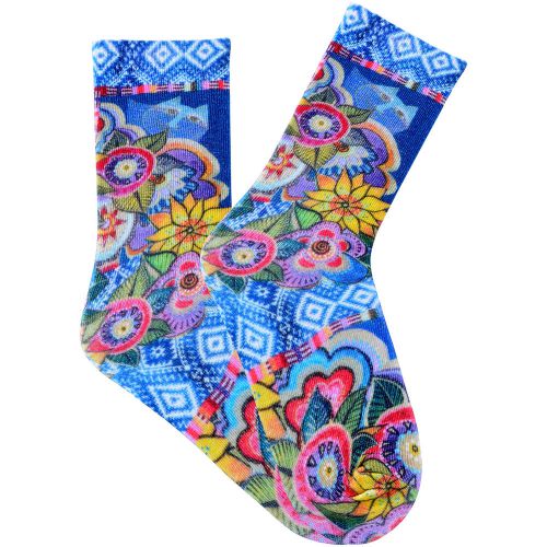 Laurel Burch Socks-Cat With Flowers - Purple