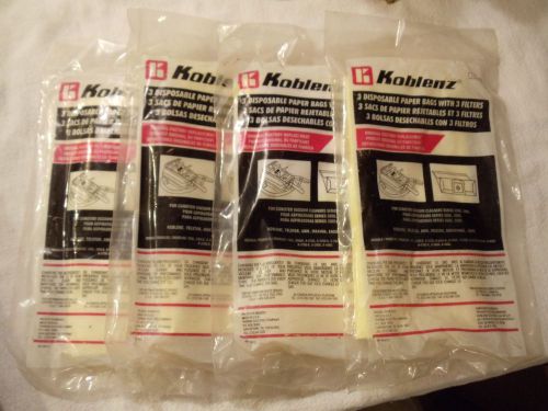 LOT 4 PACKS 3 BAGS = 12 BAGS KOBLENZ VACUUM CLEANER BAGS Canister vacuums