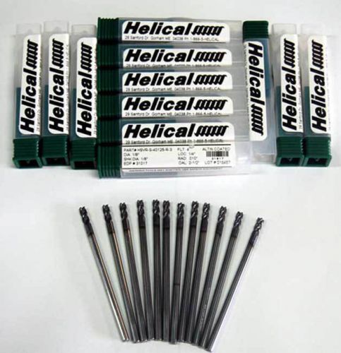 12 pc. helical 1/8&#034;x1/4&#034; vari. pitch high perf. carbide end mills w/c.r-sst,ti for sale