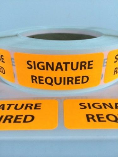 50 1 x 2.5 SIGNATURE REQUIRED STICKERS Labels ORANGE Fluorescent Stickers NEW