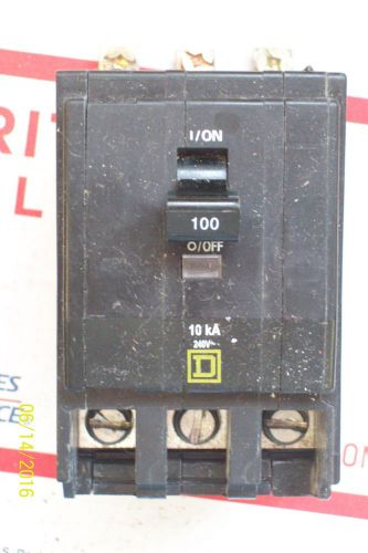 SQUARE D CIRCUIT BREAKER TYPE QOB 100 AMP 3 POLE METAL CLIP YELLOW FACE QOB3100