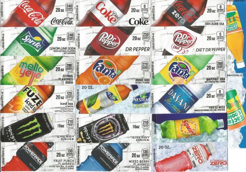 Vending Machine Label (20) Coke Diet Sprite Monster Dasani 20oz Bottle Tag Fanta