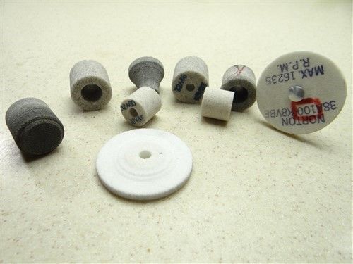 LOT OF 9 ABRASIVE STONE 3/4&#034; TO 2&#034; W/ MANDRAL 3/8&#034;