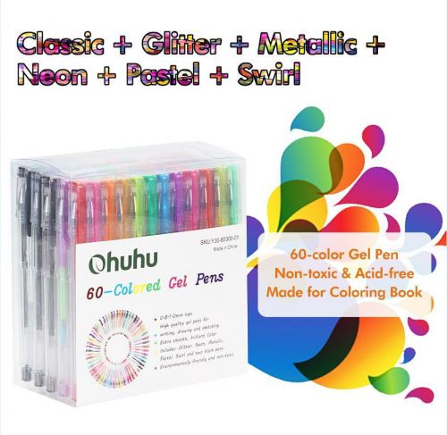 Ohuhu 60 Color Gel Pen Set Drawing Pens for Coloring book &amp; 60 Gel Ink Refills