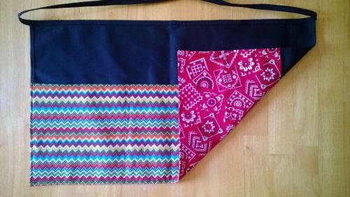 2 in 1 Reversible Tribal Red Bandana wsitress half apron, server waist 3 pocket