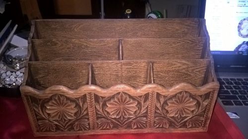 Vintage Faux Carved Wood LERNER Desk Top Letter Mail File Holder Organizer