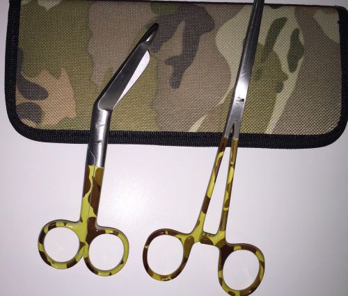 NEW Hemostats Forceps Bandage Scissors Set Camo Straight Tip Clamps Case