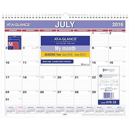 At-a-glance at-a-glance academic year monthly wall calendar, july 2016 - june for sale