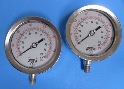 LOT of 2! Winters PFP Series 4&#034; Liquid Filled Gauge, 0/100 psi, PFP644