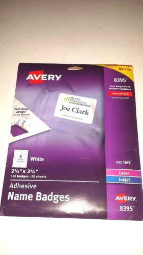 #8395 AVERY WHITE ADHESIVE NAME BADGES LASER &amp; INKJET 20 SHEETS 160 BADGES