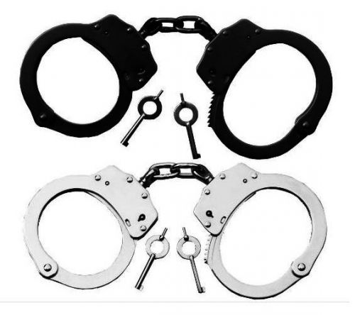 LAW-N-FORCE STEEL DOUBLE LOCKING CHAINLINK HANDCUFFS (BLACK/NICKEL)