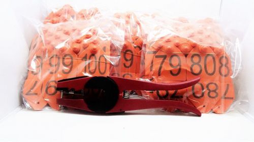 Cattle Ear Tag Orange 01-100 + Plier. Limited offer 0,01 USD no reserve