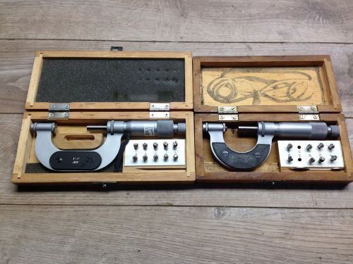 NICE PAIR OF VIS POLAND BLADE MICROMETER 0 - 1 &amp;  1 - 2 &#034; .001 &#034; + ANVILS