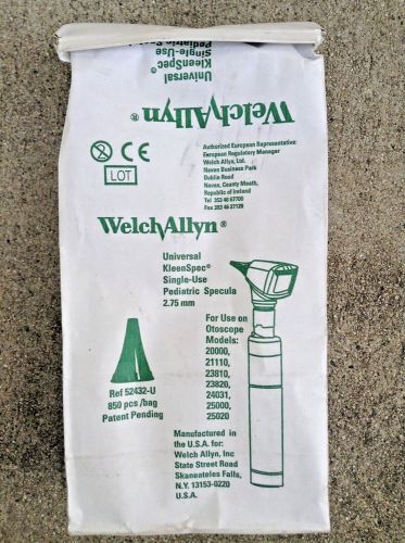 WELCH ALLYN Otoscope Kleenspec Pediatric Specula 2.75mm #52432-U New bag of 850