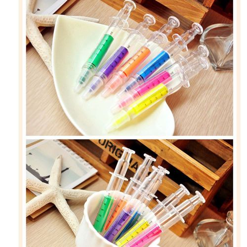 Hot 6pcs/lot Novelty Highlighter Pen Stationery Syringe Fluorescent Needle Tube