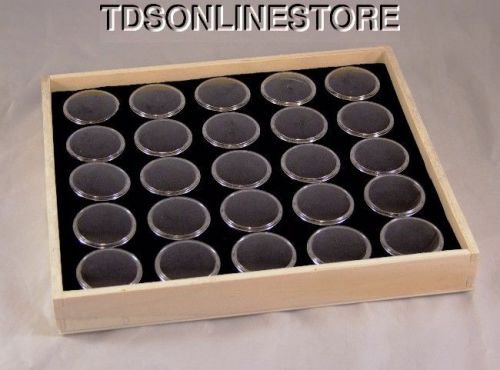 GEM TRAY NATURAL WOOD 25 SPACE BLACK FOAM AND JARS