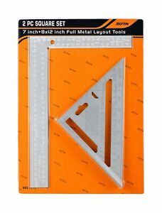 ZOTA 2pc Carpenter Square,7&#034;Aluminum Rafter Square +8&#034;x12&#034; L Framing Square M...