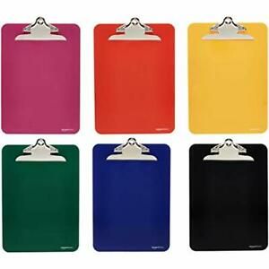 Amazon Basics Plastic Clipboards with Metal Clip Assorted Colors Pack of 6