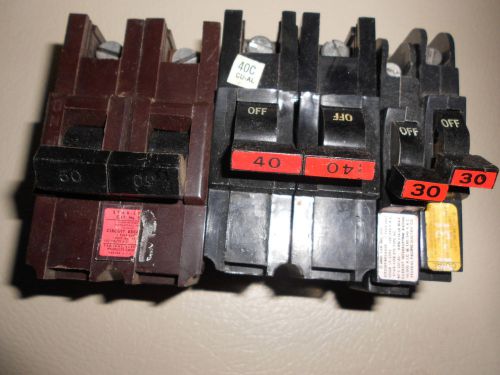 4 Used FPE Stab-lok Federal Pacific Electric Circuit Breakers 50, 40, &amp; 30  Amps