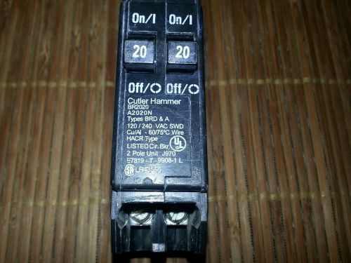 EATON / CUTLER HAMMER 2 POLE 20 AMP CIRCUIT BREAKER BR2020 TWIN 20 AMP - USED