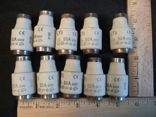 Lot of 10, 50 amp ETI  bottle fuses.