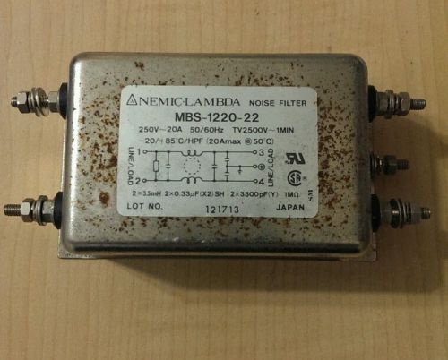 Nemic-lambda mbs-1220-22 noise filter 250v~20a  50/60 hz for sale