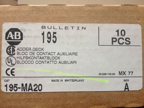 Allen bradley bulletin 195 adder deck  195-ma20  lot of 10 (1 box of 10) for sale