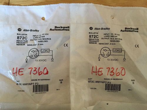 Lot of 2 New Allen-Bradley Inductive Proximity Sensor. Model# 872C-MM1NP7-P3