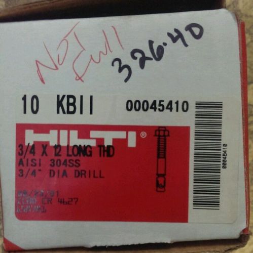 6 - 3/4 x 12 Long Thread Hilti Stainless Steel Anchors Kwik Bolt 2